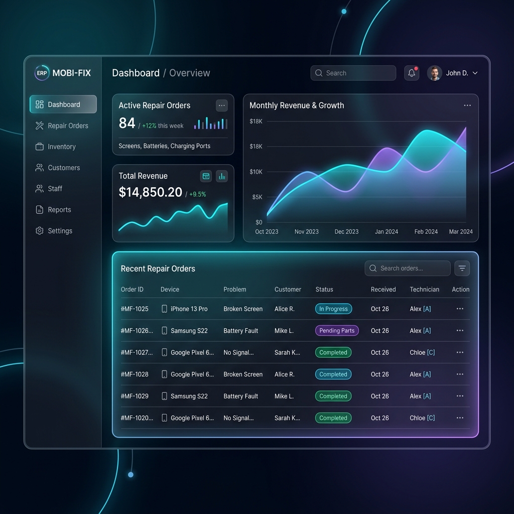 RepairMgr Dashboard Interface Mockup